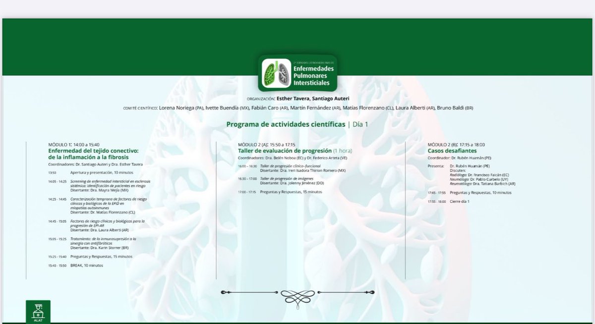 Desde el departamento de Enfermedades Pulmonares Intersticiales ALAT te invitamos a: las 2 das jornadas de actualización en enfermedades intersticiales de LATAM <a href="/ALATorax/">ALAT</a> 

Te esperamos !