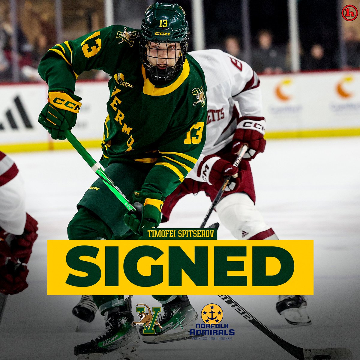 Congrats to Timofei Spitserov on signing an ATO with the <a href="/NorfolkAdmirals/">Norfolk Admirals</a>! 

Spits was tied for the team lead in scoring this season with 12 goals &amp; is in the Admirals lineup tonight in Worcester.
#802Hockey