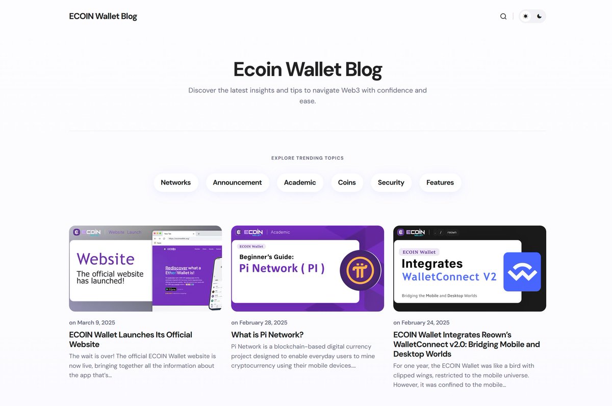 ECOIN Wallet Blog Launch!

We’re excited to announce the launch of the official ECOIN Wallet blog! 🎉 

Now you have an exclusive space to dive deeper into the crypto world, stay updated on the latest news, and keep up with everything happening in our wallet. 💜

On the blog, you