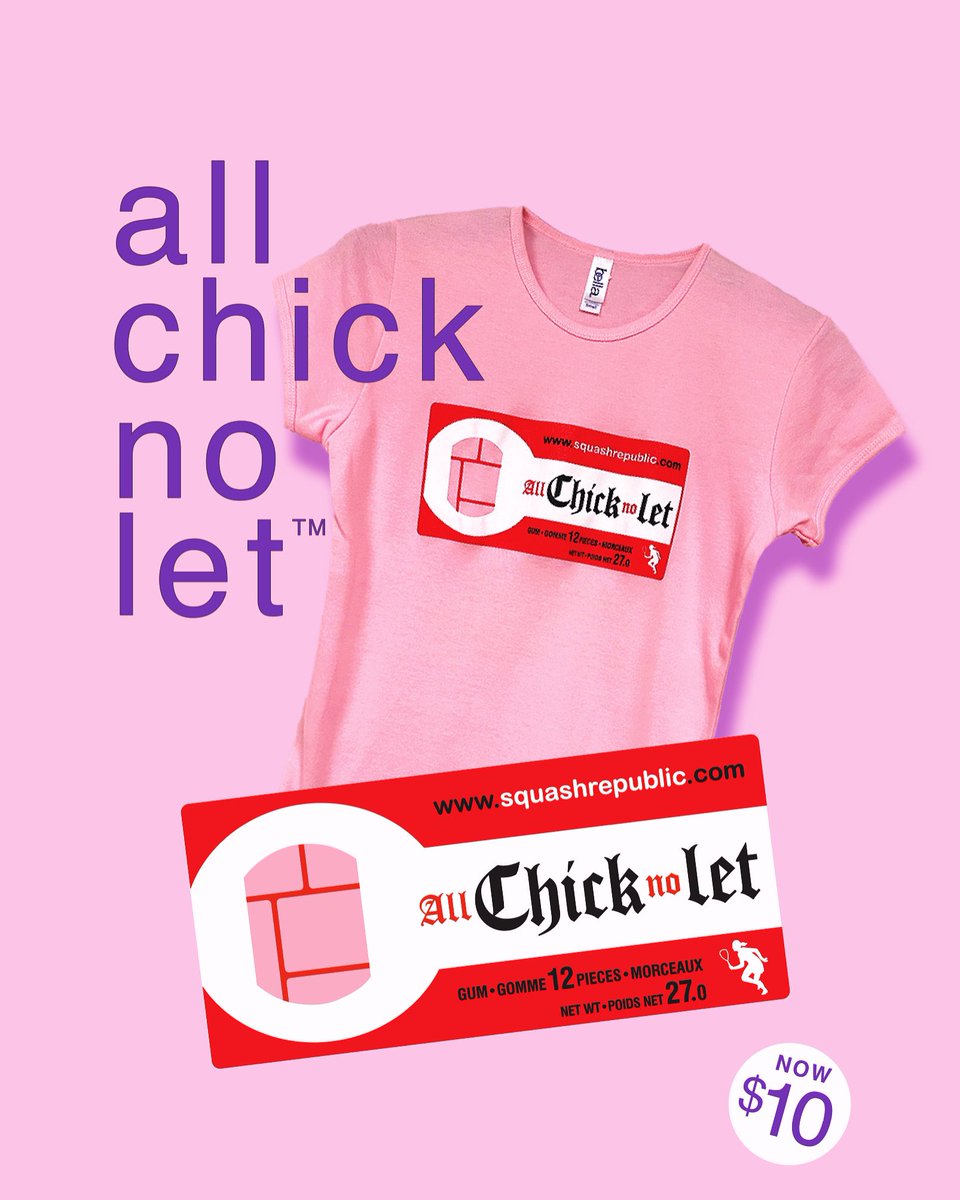 🩷ALL CHICK NO LET 🩷

Our women’s squash t-shirts are on sale while quantities last. Now only $10 😳💥 

🇨🇦 Shipping within Canada only 🇨🇦

The #AllChickNoLet design also comes in a cute crop top. 

SHOP - squashrepublic.com/product-catego…

#SquashRepublic
#SquashClothing
#SquashGraphics