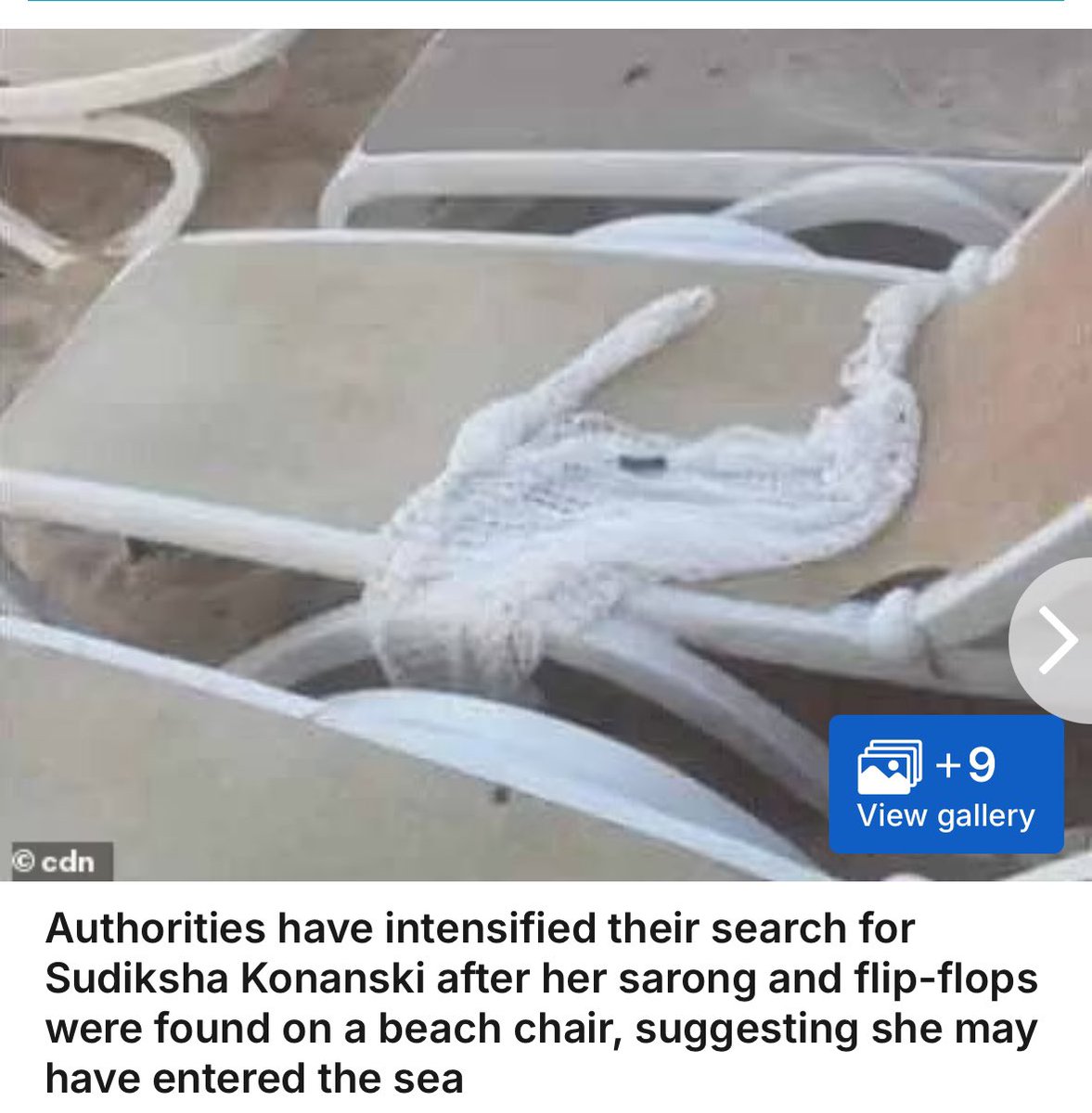The_MPCNetwork's tweet photo. Authorities have intensified their search for Sudiksha Konanski after what is believed to be her sarong and flip-flops were found on a beach chair, according to local media https://t.co/CeYc86IWn4