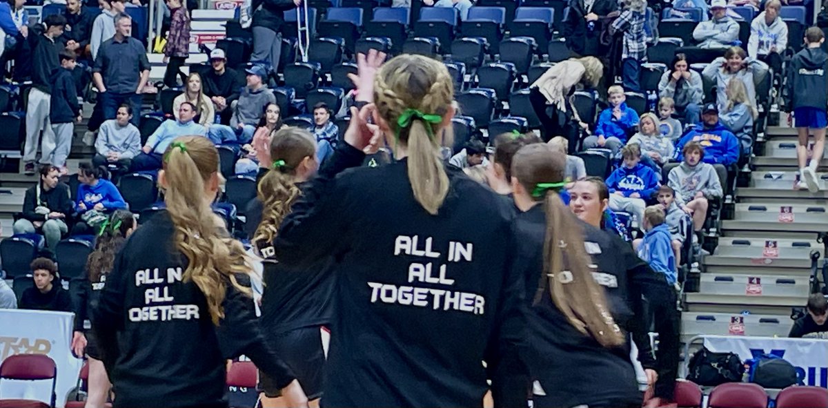 wyopreps's tweet photo. Cheyenne Central is paying tribute to Green River player Nicole Wilson, whose dad Jeff was killed in a recent car accident. They have been wearing the green ribbons since regionals.
Wyoming supporting Wyoming. One big town.
#classmove #support https://t.co/aN8W6WFkHU