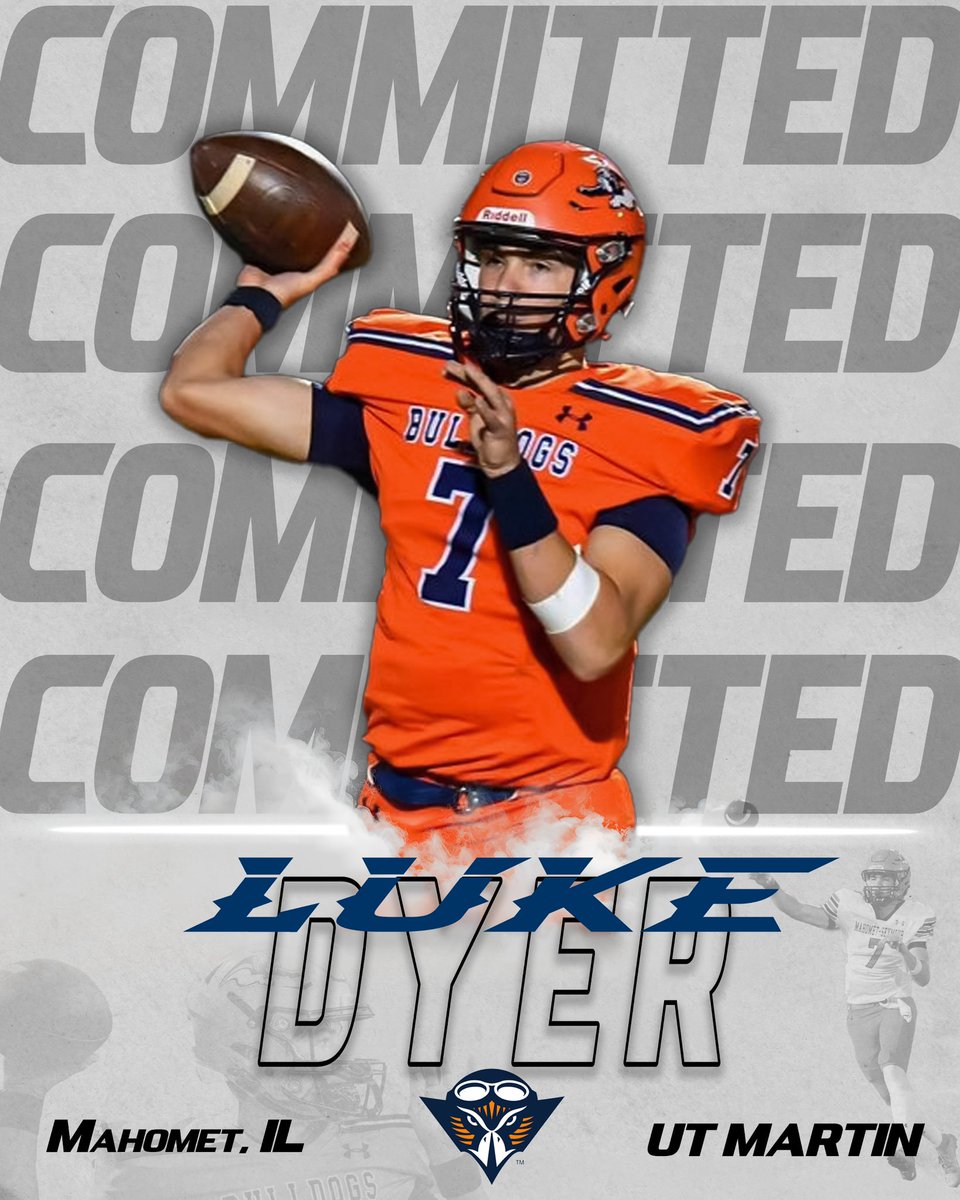 Luke Dyer (@lukedyer107) on Twitter photo I am extremely excited to announce my commitment to the University of Tennessee Martin! Thank you to my family, friends and coaches for helping make this possible. Excited for the opportunity! 🔸🔹
<a href="/UTM_FOOTBALL/">UT Martin Football</a> <a href="/MSBulldogFTBL/">M-S Bulldog Football</a> I am extremely excited to announce my commitment to the University of Tennessee Martin! Thank you to my family, friends and coaches for helping make this possible. Excited for the opportunity! 🔸🔹
<a href="/UTM_FOOTBALL/">UT Martin Football</a> <a href="/MSBulldogFTBL/">M-S Bulldog Football</a>