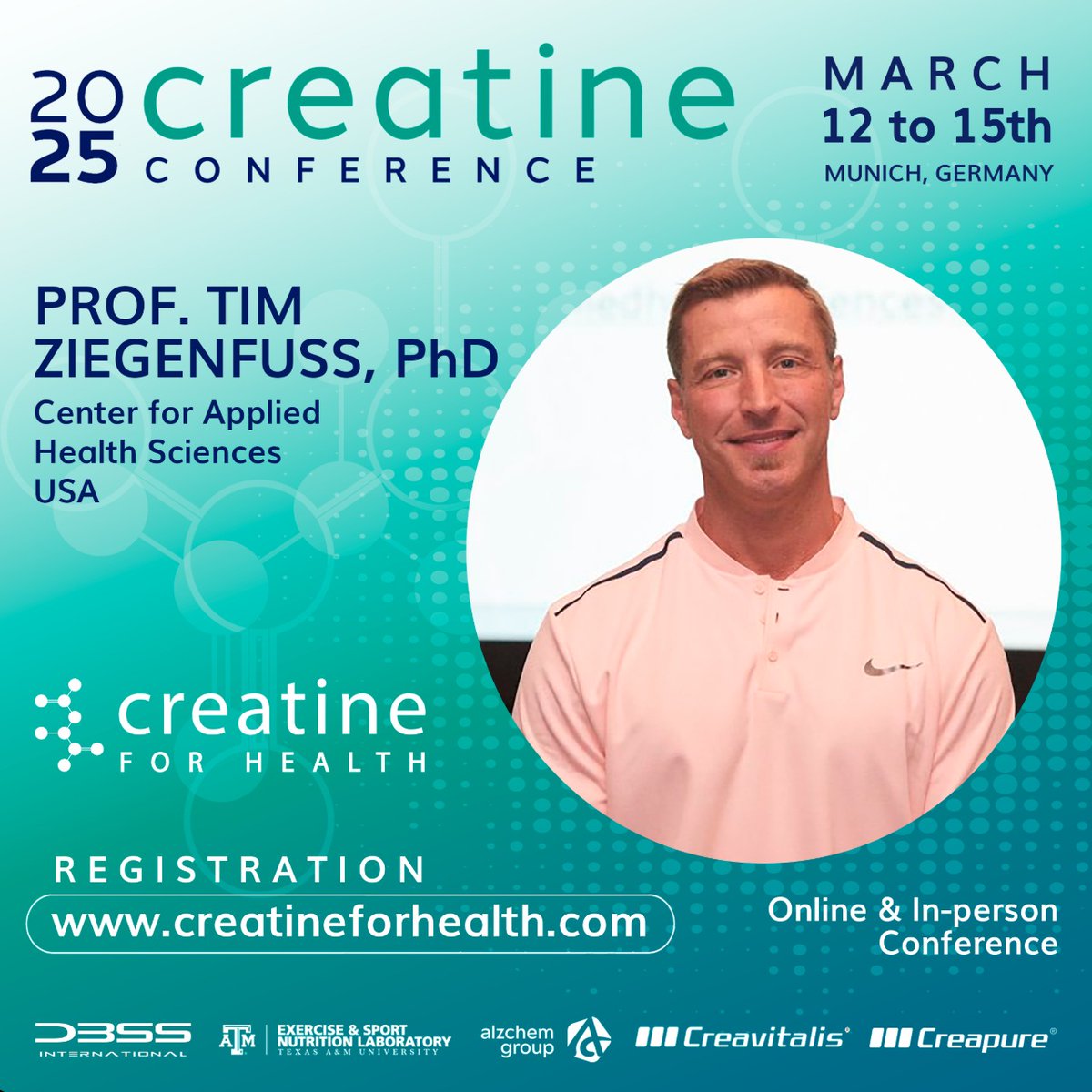 Creatine4Health's tweet image. #CreatineForHealth
Join Prof. Tim Ziegenfuss, PhD β Center for Applied Health Sciences, USA, as he shares the latest research on "Creatine to Accelerate Recovery After Muscle Damage/Injuries" at the Creatine Conference 2025! π©Ήπ₯