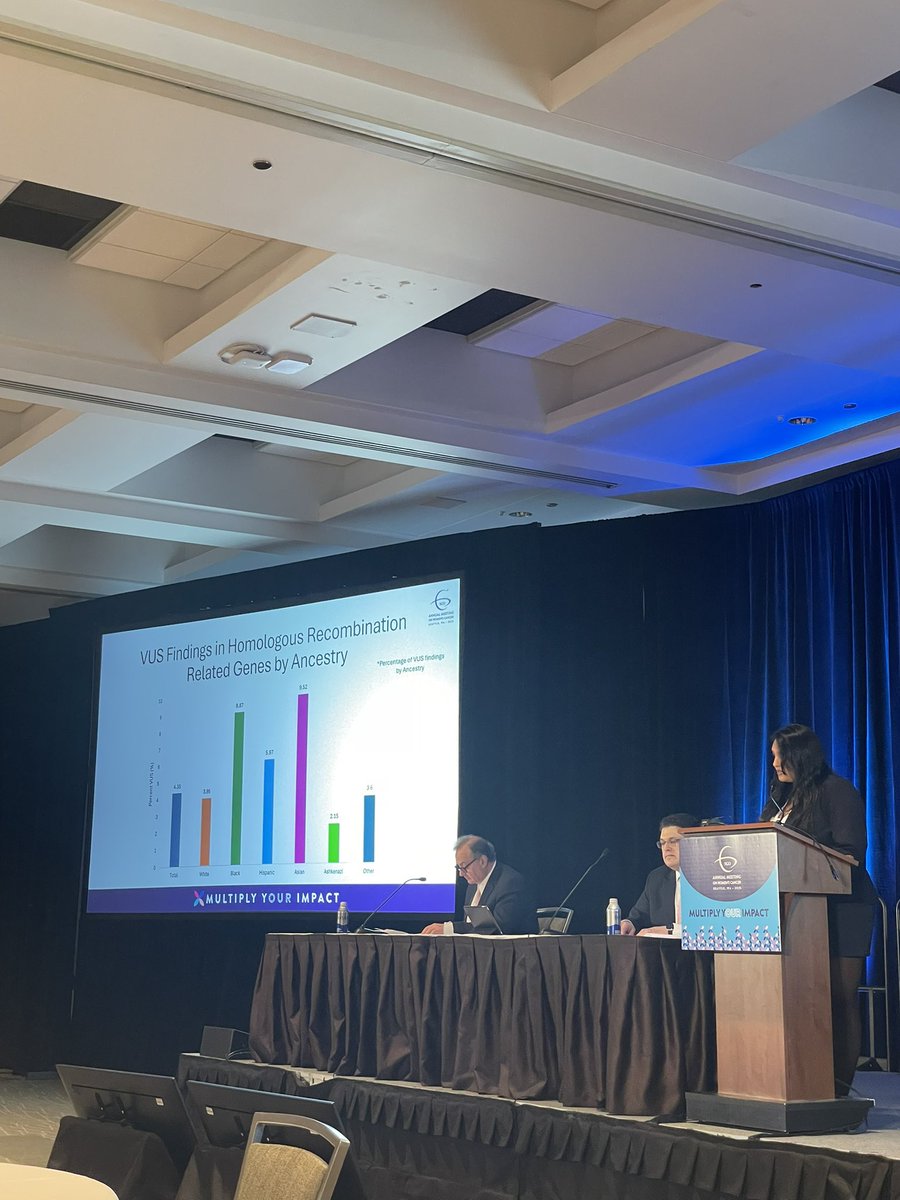 YingLiu88's tweet image. Dr Chinmayi A showing data from @myriadgenetics on ancestry-based differences in VUS findings in &amp;gt;80k patients with #ovariancancer. We need to include more diverse women in genetic testing and only make recs for pathogenic variants! #SGO2025 @TeamOvary_MSK @SutterHealth @aboutKP