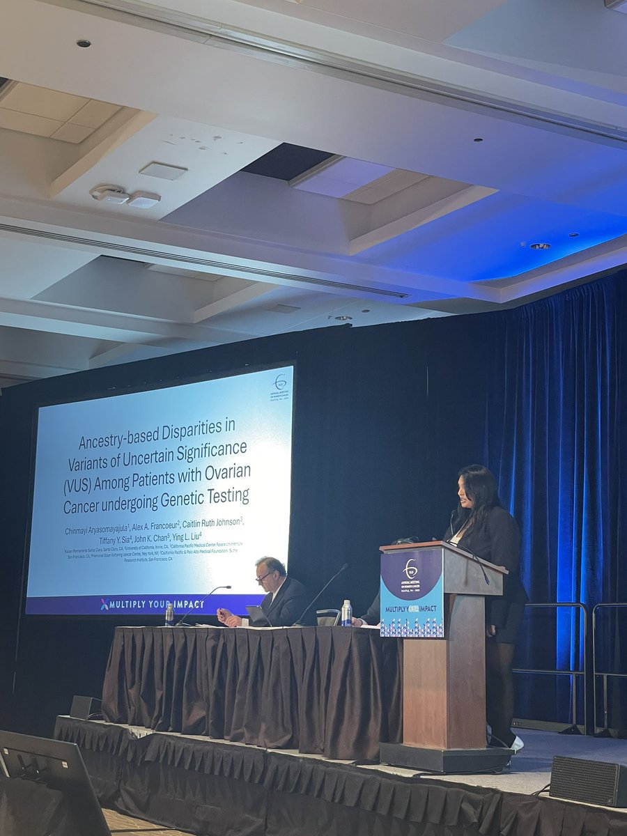 YingLiu88's tweet image. Dr Chinmayi A showing data from @myriadgenetics on ancestry-based differences in VUS findings in &amp;gt;80k patients with #ovariancancer. We need to include more diverse women in genetic testing and only make recs for pathogenic variants! #SGO2025 @TeamOvary_MSK @SutterHealth @aboutKP