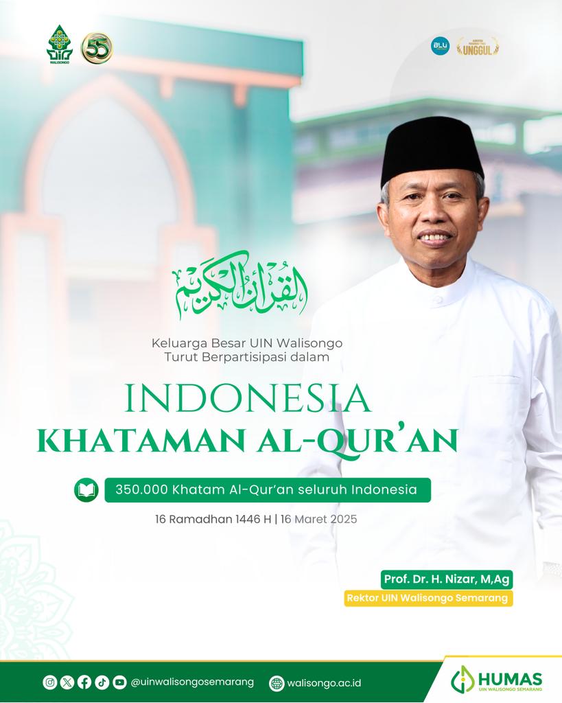 UIN Walisongo turut berpartisipasi dan menyukseskan 350.000 Khataman Al-Qur'an seluruh Indonesia
Semoga membawa berkah bagi kita.

#uinwalisongosemarang