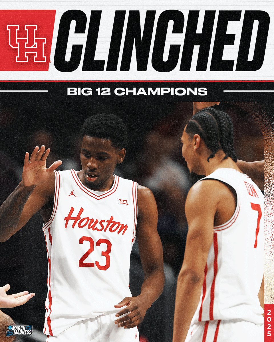 MarchMadnessMBB's tweet photo. THE COUGARS ARE THE BIG 12 CHAMPS 🏆

For the first time ever, Houston claims the Big 12 title 🙌 #MarchMadness https://t.co/mTKbxzUe5E