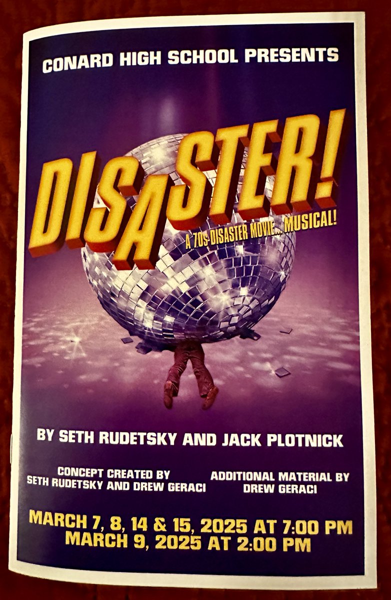 My oh my what a musical!!!  So proud of my Granddaughter #1, part of the Production Team of the Broadway Show, "DISASTER." It was performed last night at her school Conard High in West Hartford, Connecticut.