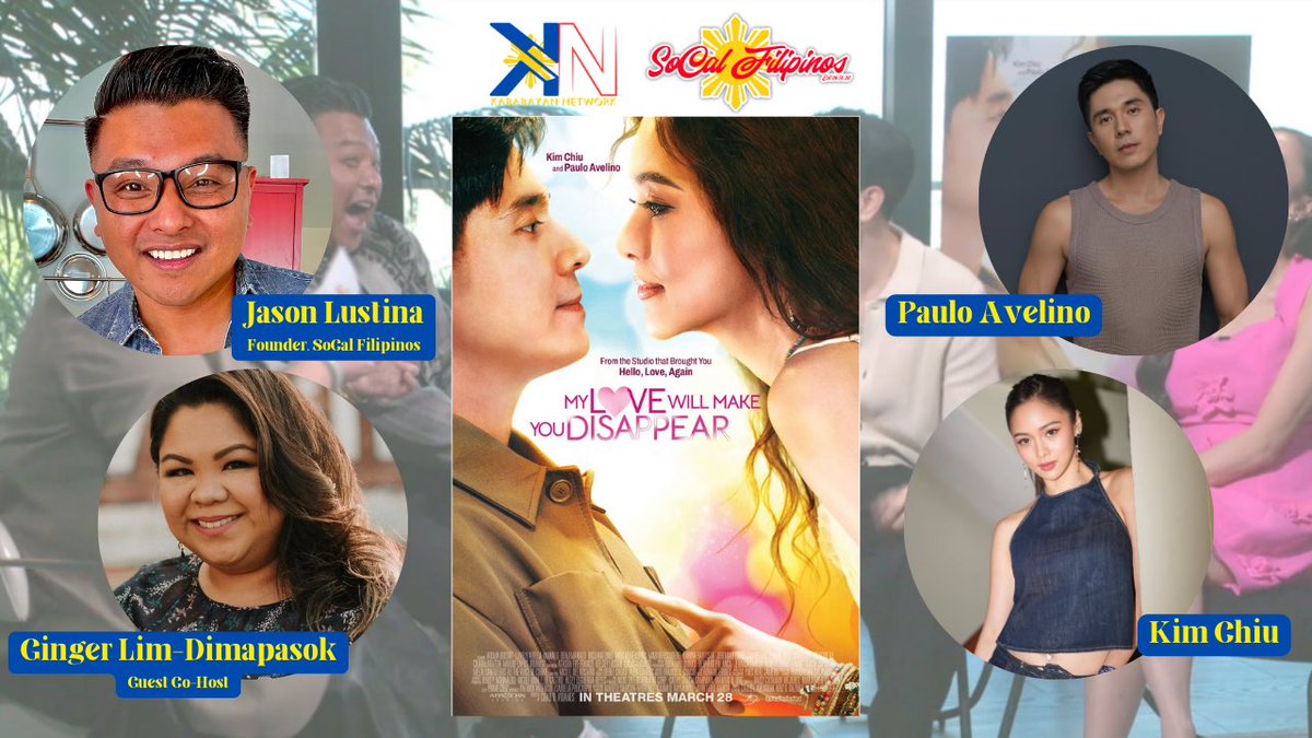 Interview premiere on March 17, 930am PT with Paulo Avelino and Kim Chiu on their new movie My Love Will Make You Disappear

youtu.be/uB1ApdkILfc?si… 

#socalfilipinos #mylovewillmakeyoudisappear #kimpau #kimchiu #pauavelino #pauloavelino