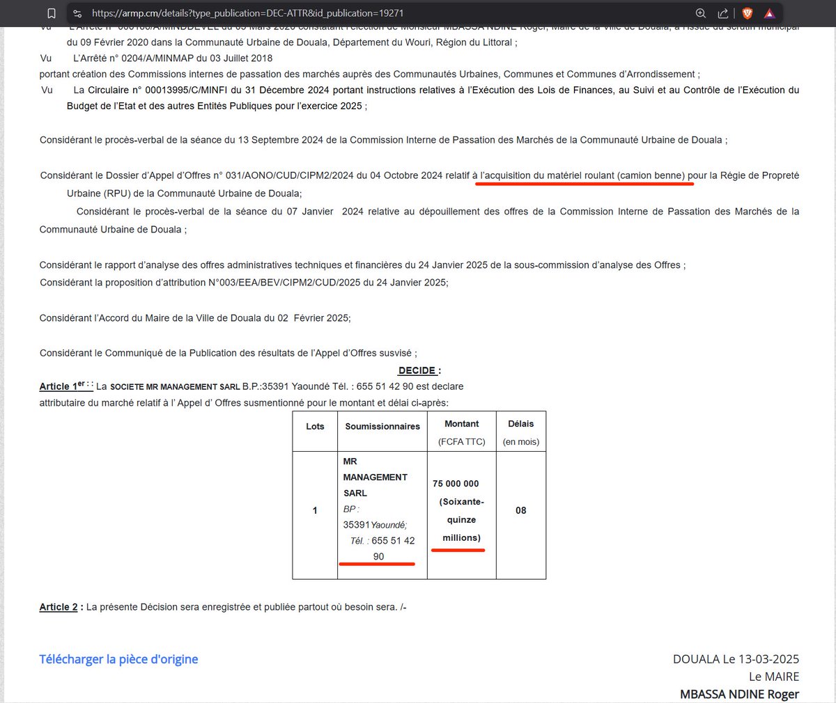 tassingremi's tweet photo. Je suis dépassé! Voici une entreprise MR MANAGEMENT (MRM) qui gagne des marchés depuis au-moins 2021 pour la fourniture des camions principalement à la CUD mais aussi à la SIC, @MairiedeBikok...mais les noms derrière donnent le tournis. Y'a un Ministre!
1/6 https://t.co/pGSCo2xUo3