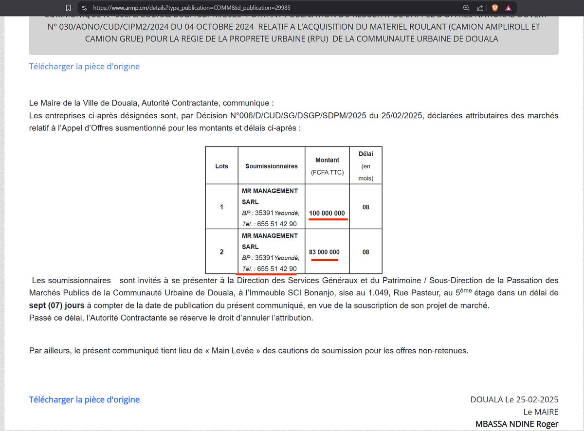 tassingremi's tweet photo. Je suis dépassé! Voici une entreprise MR MANAGEMENT (MRM) qui gagne des marchés depuis au-moins 2021 pour la fourniture des camions principalement à la CUD mais aussi à la SIC, @MairiedeBikok...mais les noms derrière donnent le tournis. Y'a un Ministre!
1/6 https://t.co/pGSCo2xUo3
