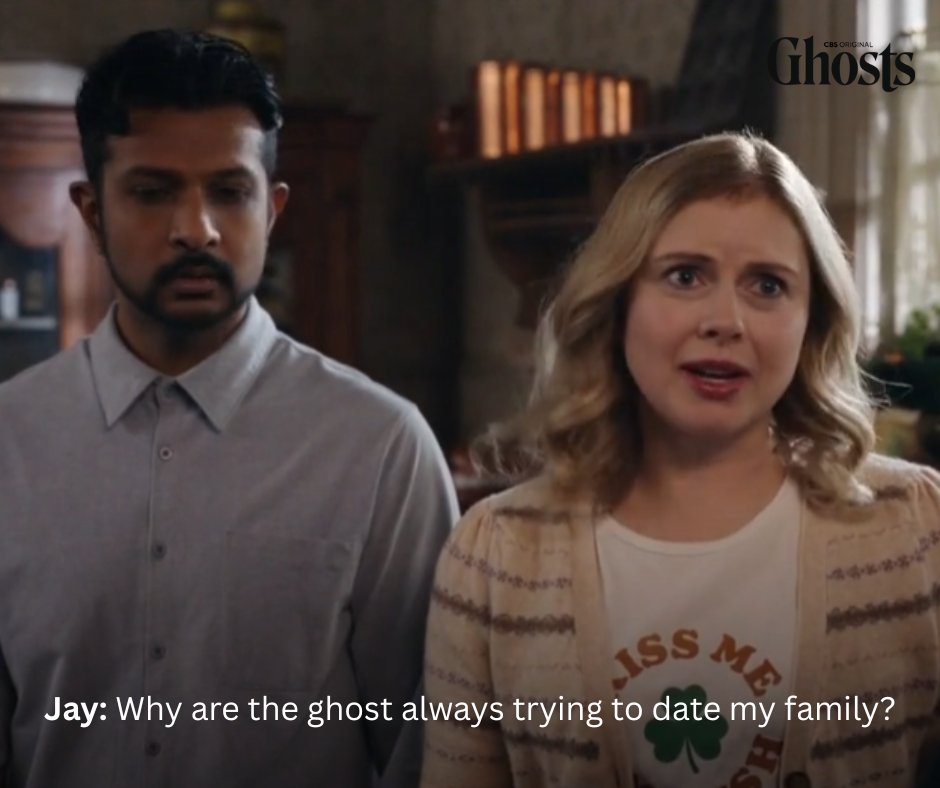 WordySmith101's tweet photo. Watching the latest episode. I find this the funniest line of all.

Jay having a dilemma. You can see it on his face.

Sauce: CBS: Ghost USA

#CBS #GhostsCBS #ghostsUS https://t.co/6FDtW05emu