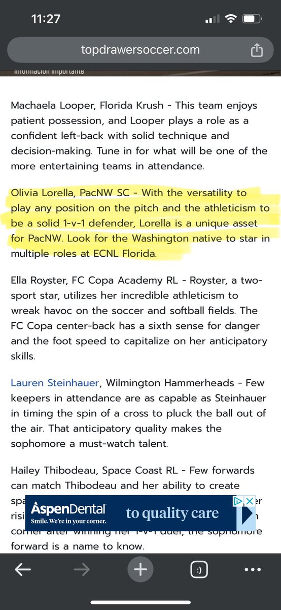 olivia_lk3's tweet photo. Thank you @TopDrawerSoccer for naming me a “U17 Player to Watch” at the recent ECNL Florida showcase. What a huge honor! I hope I lived up to the title and am able to do so again in AZ soon! @ImYouthSoccer @ECNLgirls https://t.co/dTg6eXD8rC
