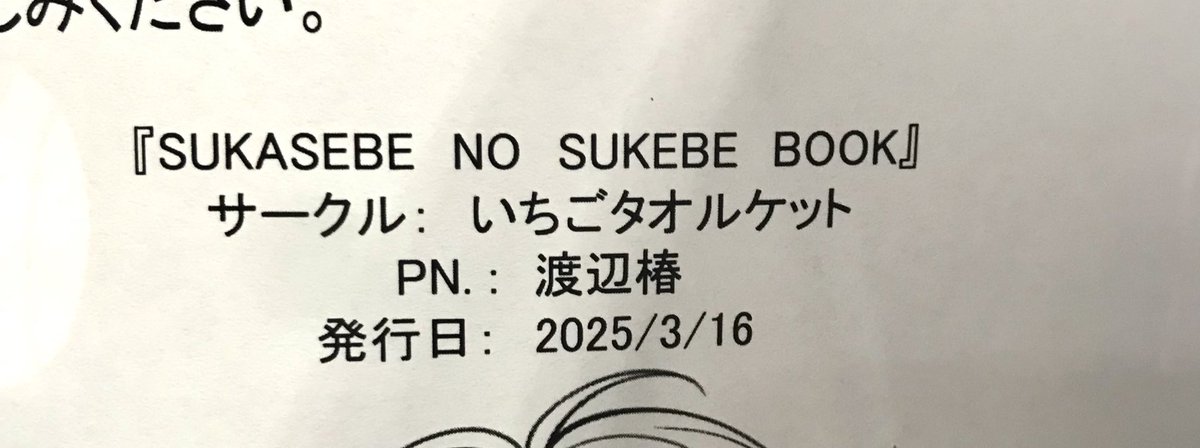 SUKEBE BOOK出した過ぎて奥付のタイトルをミスしてました！！！！正しくは『SUKASEBE NO USUI BOOK』です！！！！