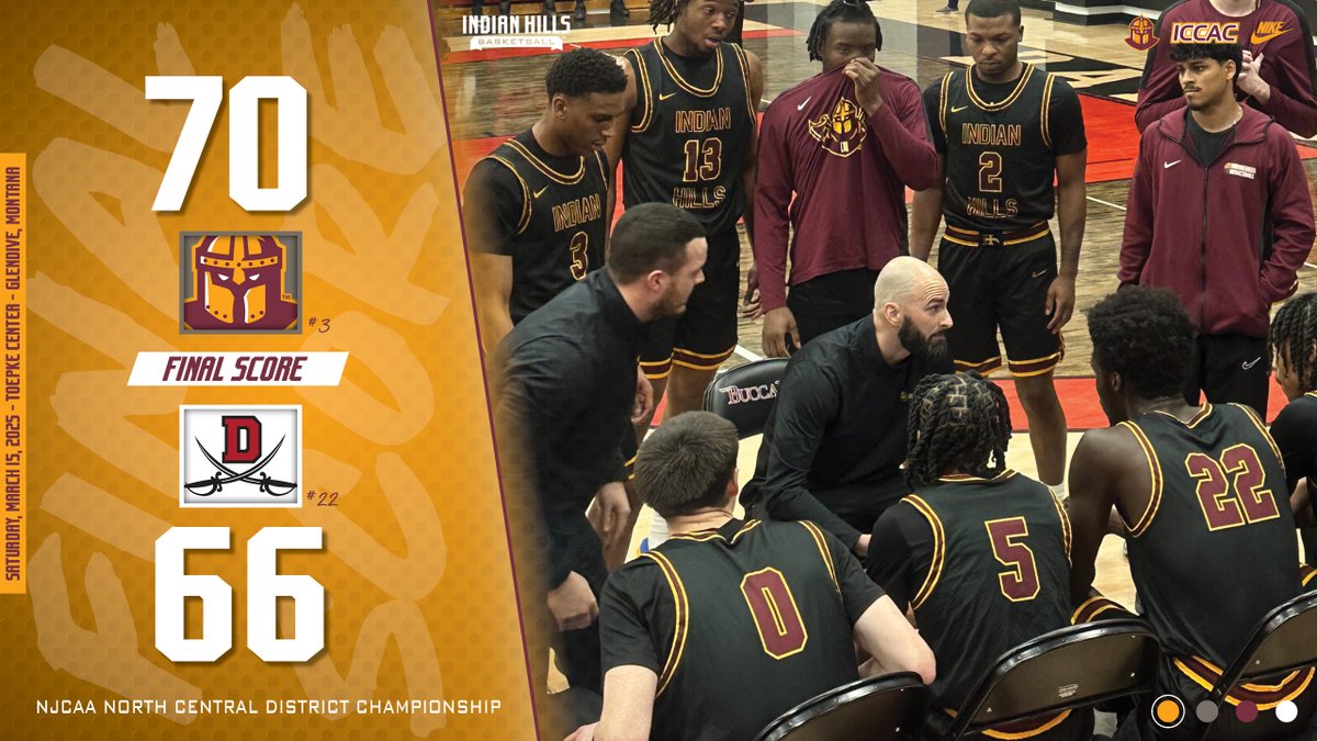 WARRIORS GONNA DANCE – No. 3-rated <a href="/ihccbasketball/">Indian Hills Basketball</a> punched its ticket to the <a href="/NJCAABasketball/">NJCAA Basketball</a> D1 National Tournament in Hutchinson, KS tonight with a 70-66 victory over No. 22-ranked <a href="/DCCBucsBball/">Dawson CC MBB</a> (29-4) in the North Central District Championship in Glendive, MT. The victory