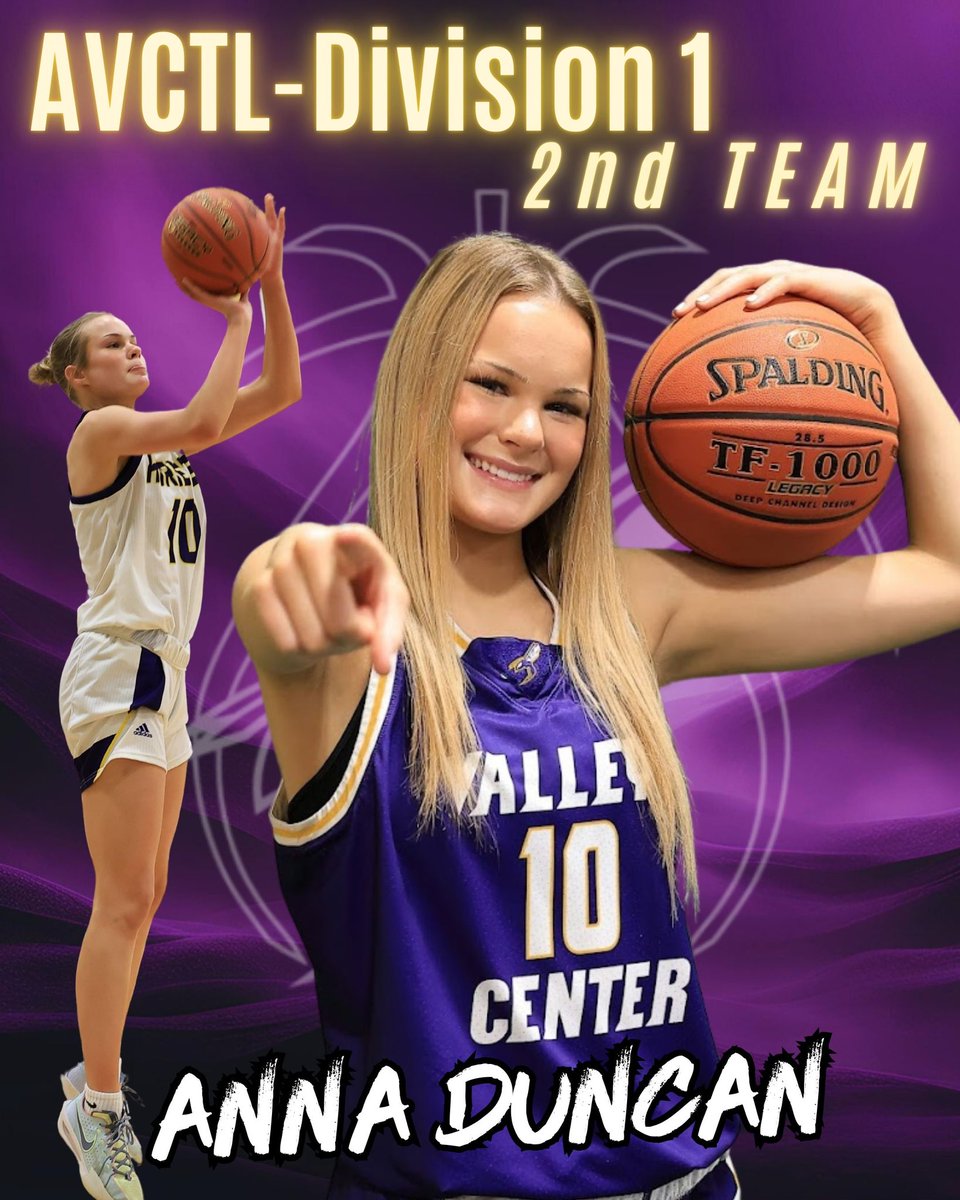 Congrats to Senior, Anna Duncan, on being named 2nd Team in AVCTL-Division 1.  She was a dominant force on offense, leading us in scoring, and defense, leading us in steals &amp; deflections. Proud of all she’s done for our program on and off the court. #GOALS
