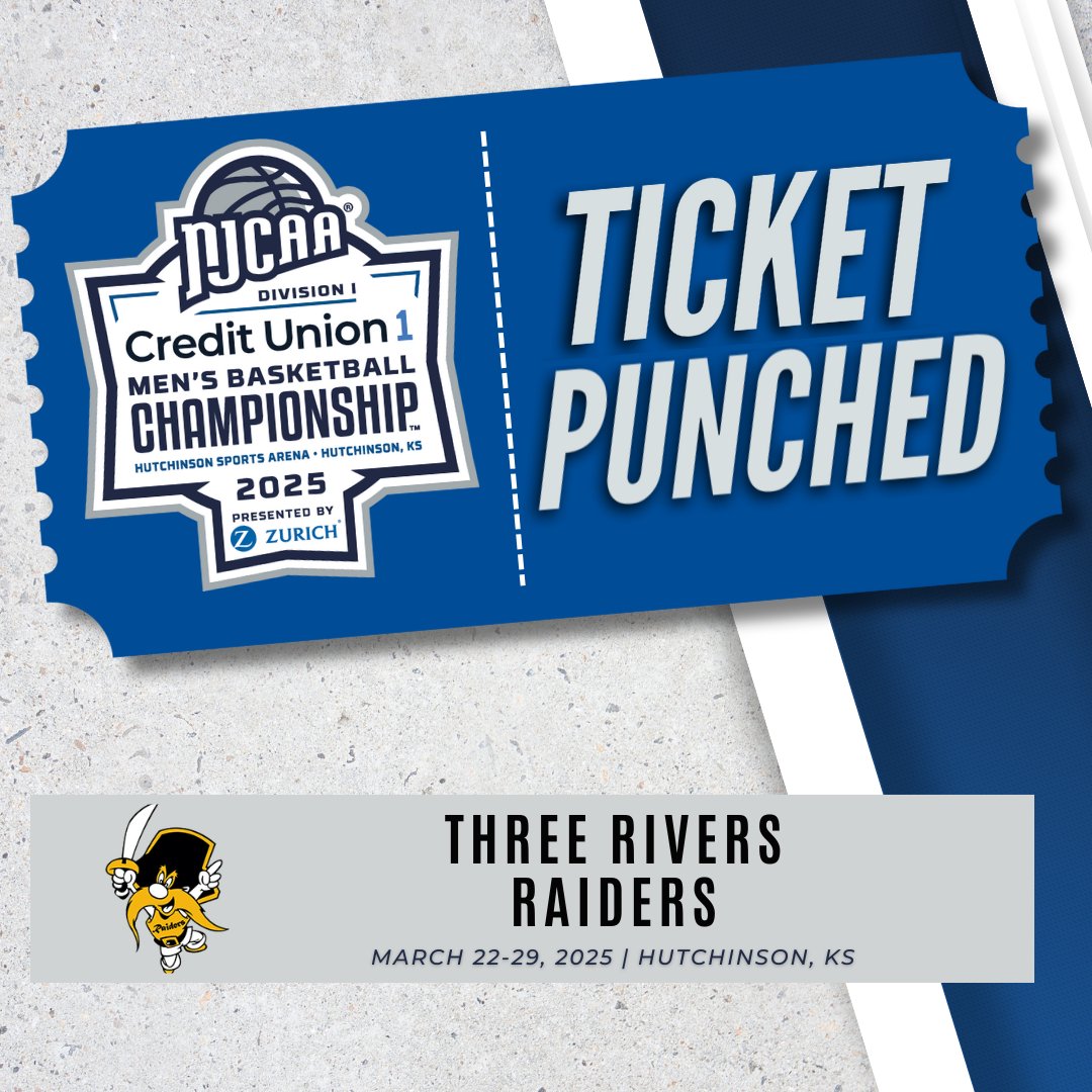 NJCAA Basketball (@njcaabasketball) on Twitter photo 🎟️👊 The Raiders are 𝒊𝒏
<a href="/3Rmbb/">Three Rivers College Men's Basketball</a> upsets No. 7 Triton to win the Midwest District Championship and move onto the 2025 <a href="/MyCreditUnion1/">Credit Union 1</a> #NJCAABasketball DI Men's Championship in Hutchinson!
njcaa.org/sports/mbkb/20… 🎟️👊 The Raiders are 𝒊𝒏
<a href="/3Rmbb/">Three Rivers College Men's Basketball</a> upsets No. 7 Triton to win the Midwest District Championship and move onto the 2025 <a href="/MyCreditUnion1/">Credit Union 1</a> #NJCAABasketball DI Men's Championship in Hutchinson!
njcaa.org/sports/mbkb/20…