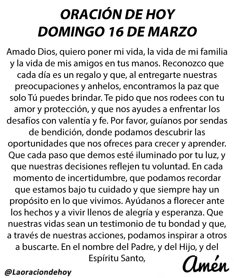 Oración diaria para hoy domingo 16 de marzo de 2025.