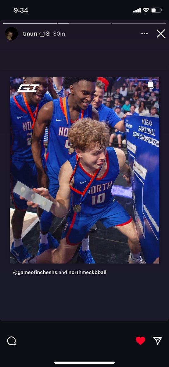 I am so proud of my nephew <a href="/GregMurray2025/">Greg Murray</a> and the <a href="/northmeckbball/">North Meck Hoops</a> team on their back-to-back North Carolina Boys State Championship! He is off to play college hoops next year at Roanoke College.! Love this photo of Greg placing the winning team on the bracket! 🏆🏅🏀