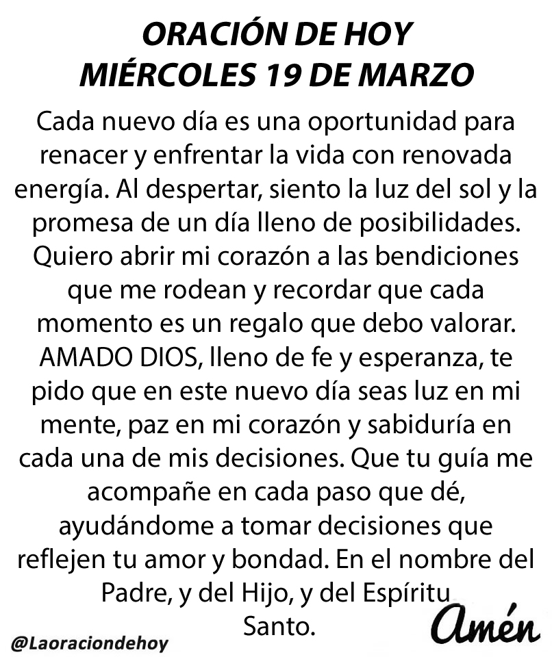 Oración diaria para hoy miércoles 19 de marzo de 2025.
