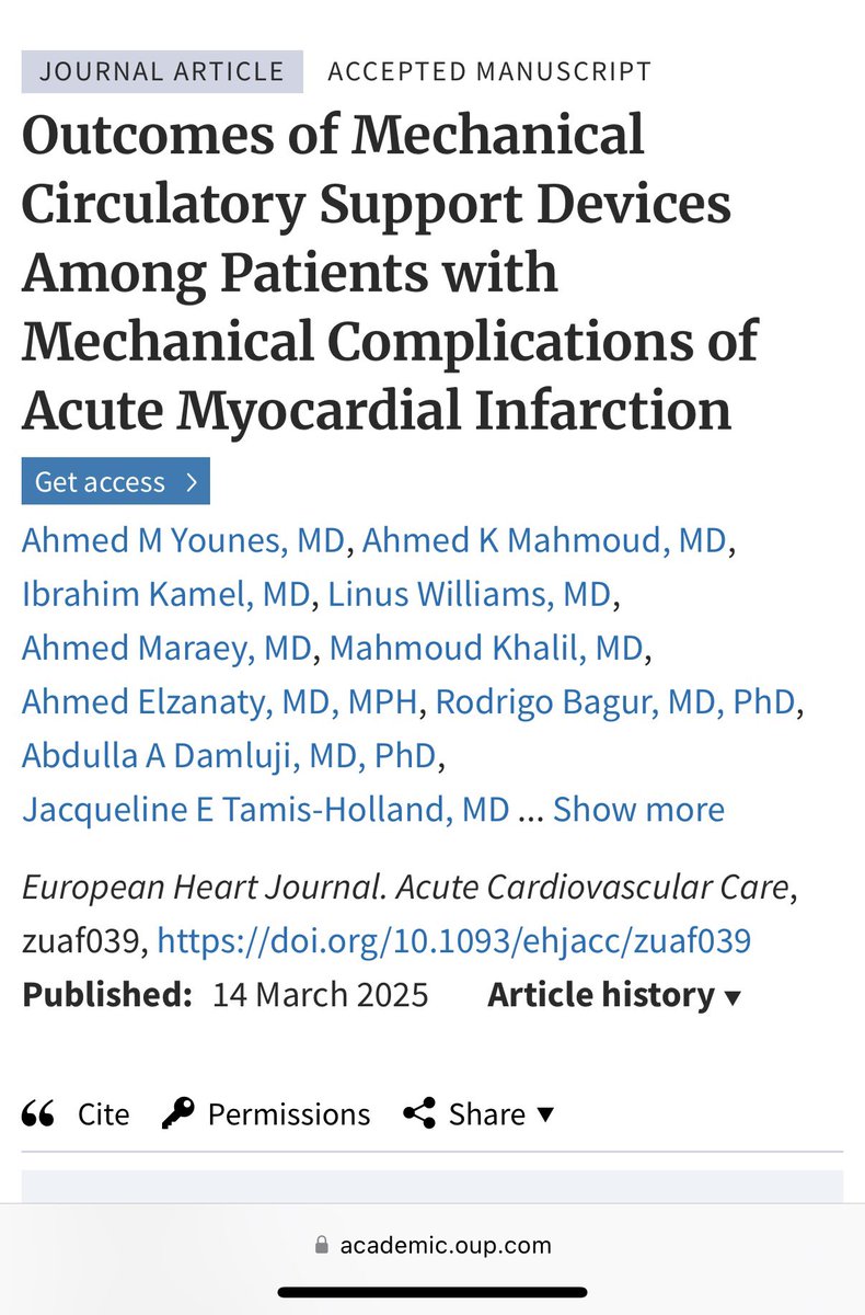 🚨Publication Alert🚨 

I am delighted to share our new release <a href="/ESC_Journals/">European Society of Cardiology Journals</a> about the trends and outcomes of using MCS in mechanical complications of acute MI 🫀
academic.oup.com/ehjacc/advance…

Happy to work with <a href="/AhmedyounesMD/">Ahmed M. Younes, MD</a> and <a href="/Ibrahim_Kamel9/">Ibrahim Kamel</a> under guidance of Dr. <a href="/islamelgendy83/">Islam Elgendy</a>