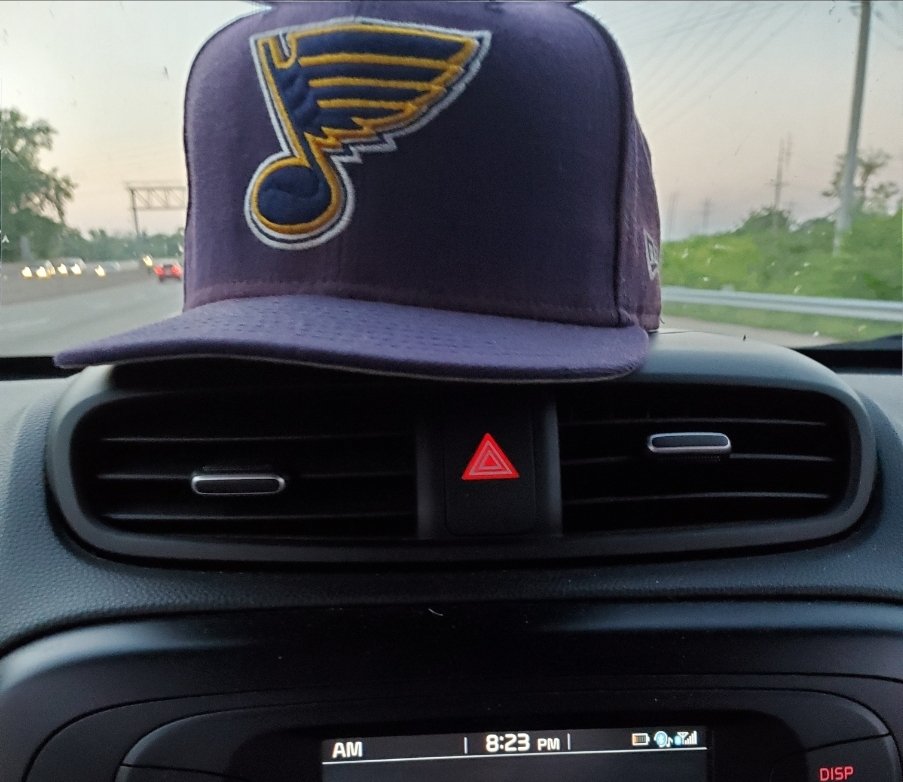 AtipofMYredSTL's tweet photo. Attaboy #25! 'll say it with you @chriskerber "Chuck 'em at your RADIO" St Louis!!! When the #STLwx is a little sketchy a HAT Trick by Jordan Kyrou makes things feel a little bit better. No power at home all day but this helps! #HatTrick #CapTip #JordanKyrou #ChuckEmAtYourRadio https://t.co/9YluKU6TNB