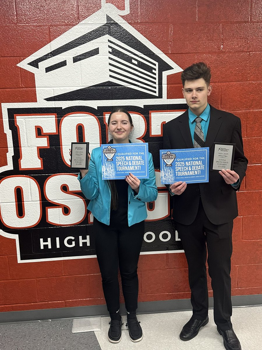 We have NSDA National Qualifiers!!!
Bradyn Banasik &amp; Kindra Moore - Public Forum Debate
Lilly Beckner - Informative Speaking
CONGRATULATIONS!!!
#FortProud