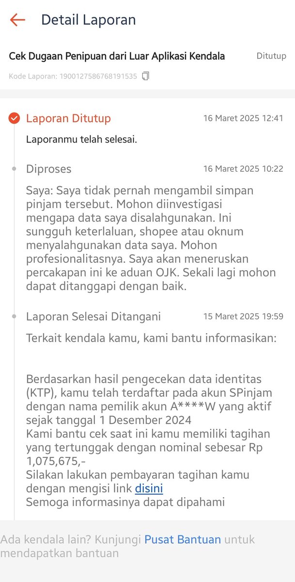 nYuxz's tweet photo. Hati² data bisa disalahgunakan oleh @ShopeeID. Laporan ditutup sepihak. Apakah sengaja tidak mau tanggungjawab? @ShopeeCare @ojkindonesia https://t.co/Jao0xF27hm