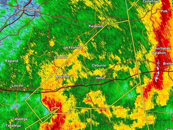NWSBirmingham's tweet photo. Severe Thunderstorm Warning for NE Talladega, SE Calhoun &amp; Cleburne Counties until 1115PM CDT. https://t.co/e2cSHQQ4yZ
