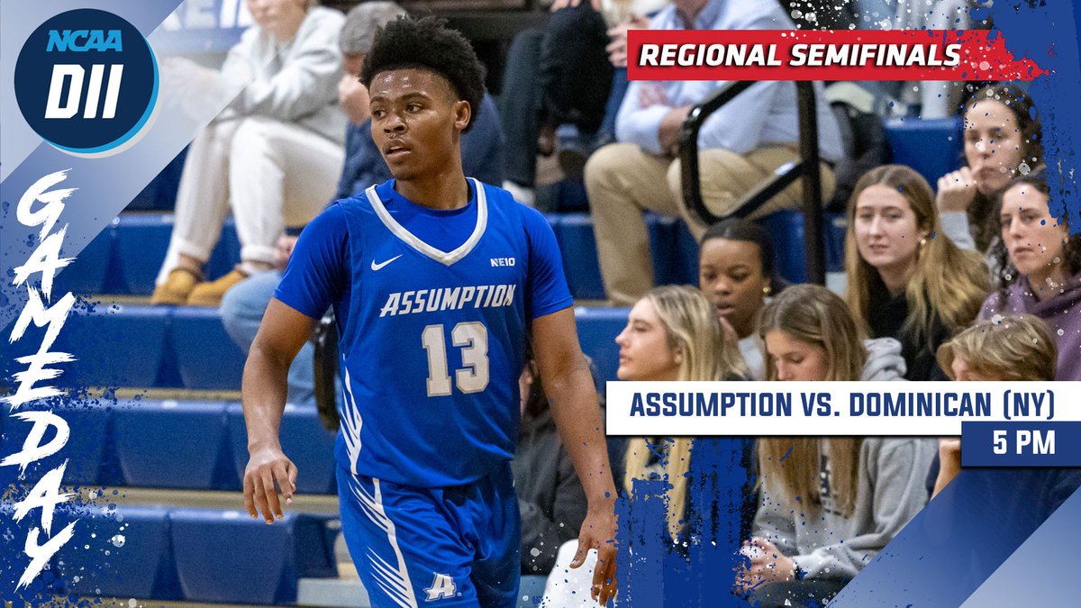 𝐒𝐄𝐌𝐈𝐅𝐈𝐍𝐀𝐋 𝐒𝐔𝐍𝐃𝐀𝐘

Just one game separates <a href="/GoAssumptionU/">Assumption University Athletics</a> from a place in the East Region final. Tip-off today at 5pm! 🏀 

🔗: tinyurl.com/48ske758 

#NE10EMBRACE | #NCAAD2 | #D2MBB