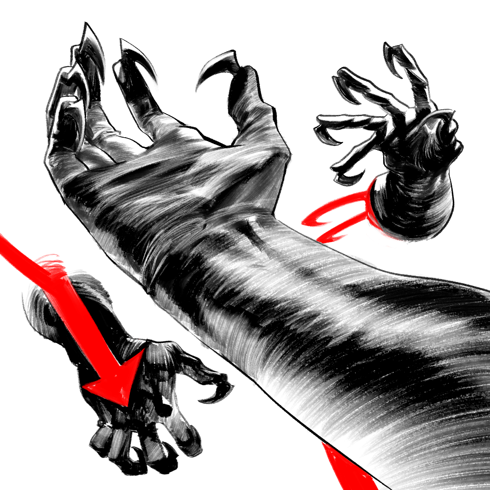 TheWarblazer's tweet photo. One of the concept for Miguel's claws I made last year when I was doing the black, white and red sketches! 

Really bugs me when I see his claws drawn as if they are long nails. So here is a clear view of how his claws work!

#spiderman2099 #MiguelOHara #blackwhiteandred https://t.co/TZcvcZM6Af