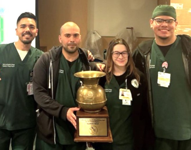 EastLACollege's tweet image. #ELAC respiratory therapy students Julius Calderon-Dominguez, Jonathan Munoz, Eulises Perez, Graciela Solis, and Mark Pacquaio won the California Society for Respiratory Care's South Coast Region Sputum Bowl, a prestigious "battle of the brains" competition. #CalCommColleges
