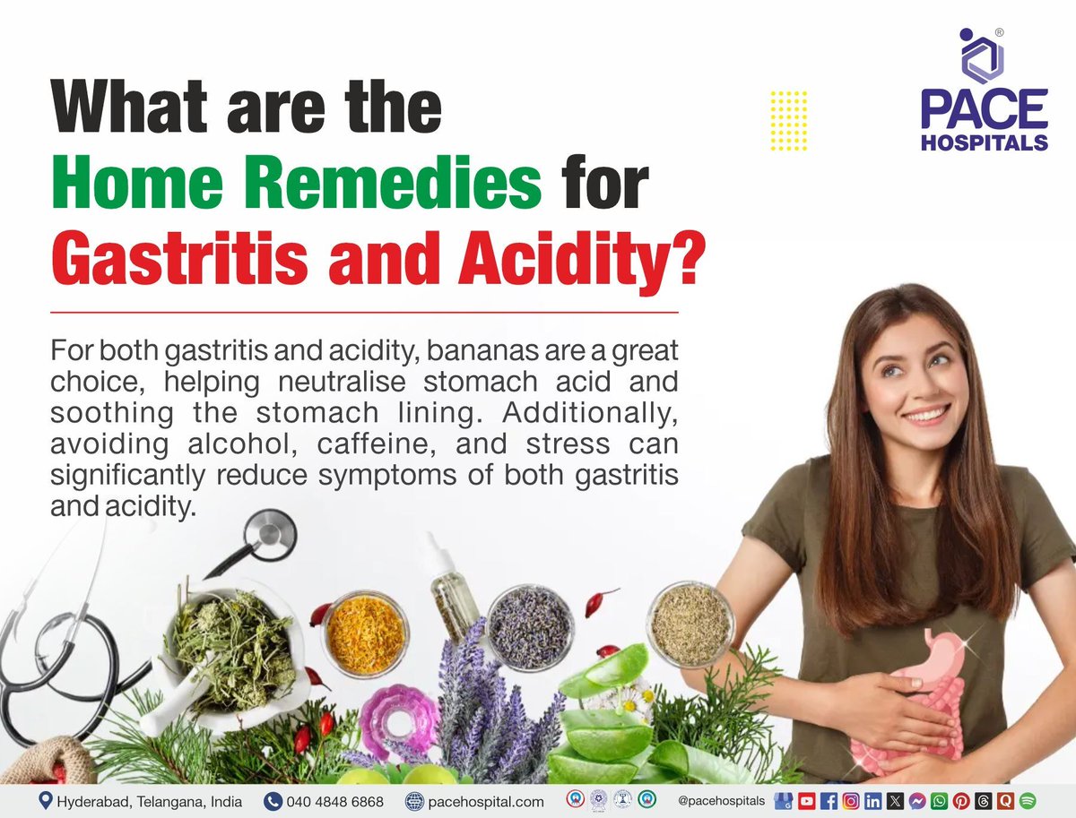 PACEHospitals's tweet image. 🔥 Beat Acidity &amp;amp; Gastritis Naturally!

🍋 Lemon Water – Balances acid &amp;amp; aids digestion.
🥛 Cold Milk – Soothes &amp;amp; cools the stomach.
🥒 Cucumber &amp;amp; Banana – Natural relief from acidity.

Know more: bit.ly/4fPu8Iu

#AcidityRelief #Health #PACEHospitals #Hyderabad #India