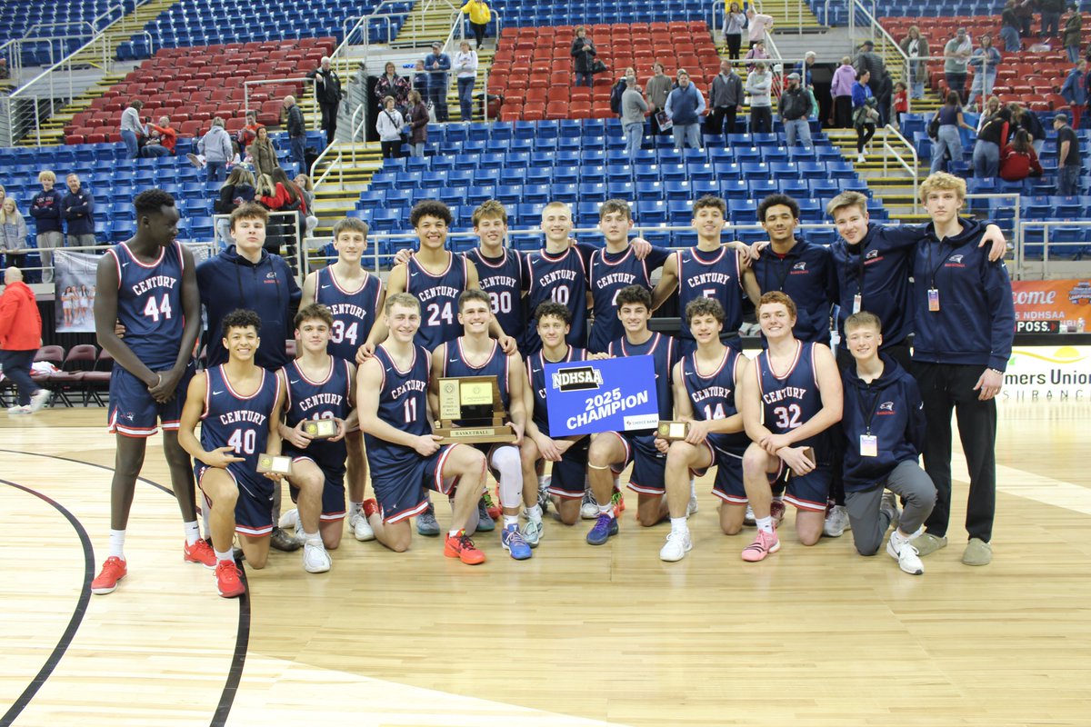 NDHSAA's tweet photo. 2025 NDHSAA Division AA Boys Basketball State Champions: Bismarck Century Patriots 

#NDHSAA #NDpreps @BankWithChoice #PeopleFirst https://t.co/h4YawOhHXi