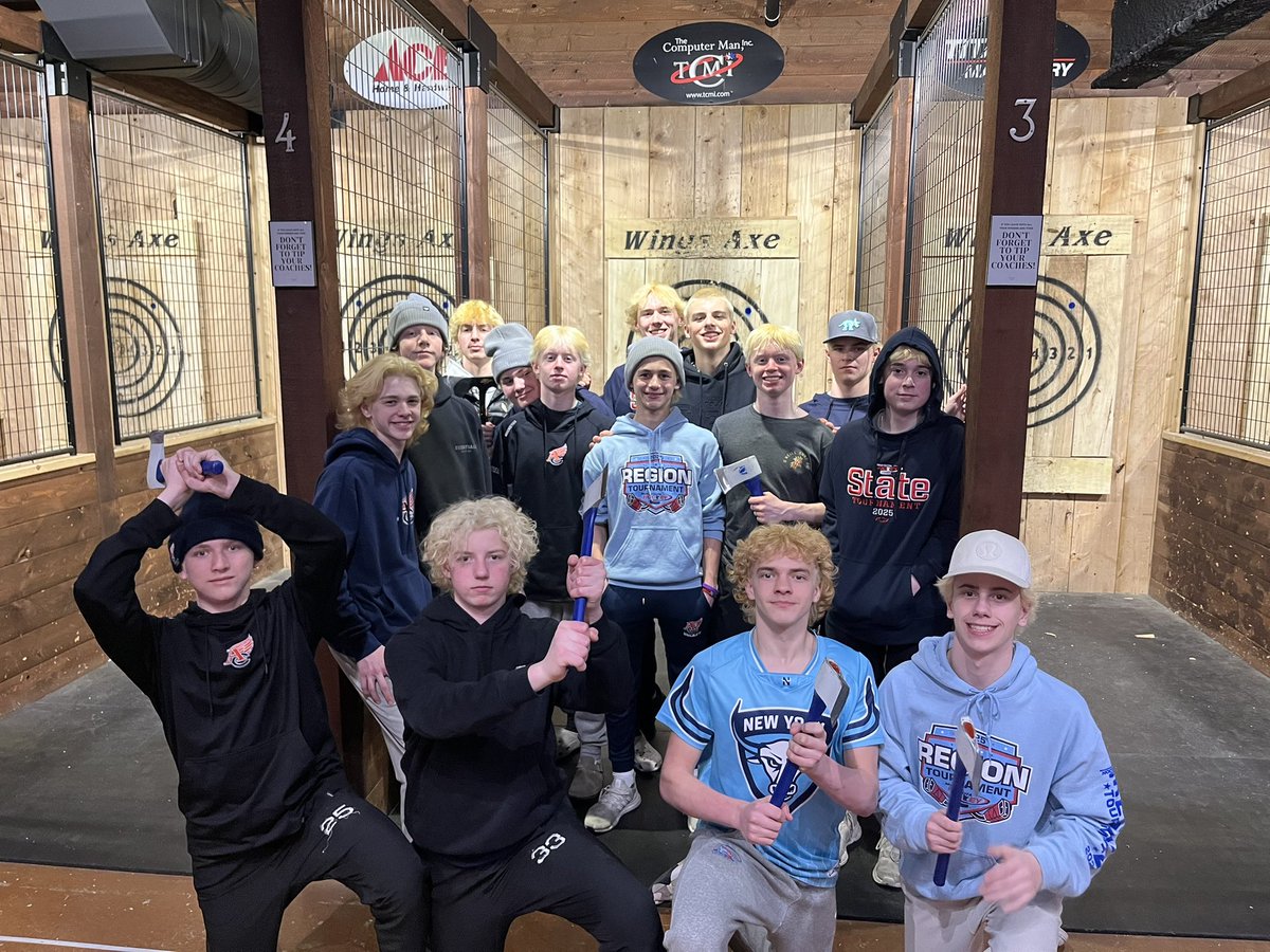The boys stopped @wingsaxecompany in Marshall Mn to blow off some steam after today’s game. Thank you for hosting us! Your staff was incredible!