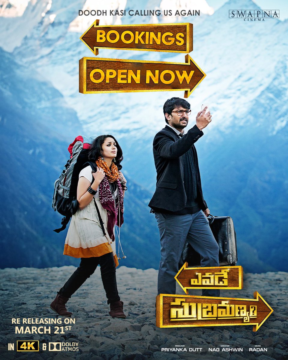 Vyjayanthi Movies (@vyjayanthifilms) on Twitter photo It’s time to embark on the journey once again ✨
#YevadeSubramanyam is re-releasing in theaters on March 21st.
Bookings open now 🎟️ in.bookmyshow.com/movies/yevade-…
<a href="/NameisNani/">Nani</a> <a href="/TheDeverakonda/">Vijay Deverakonda</a> <a href="/nagashwin7/">Nag Ashwin</a> <a href="/riturv/">Ritu Varma</a> #MalvikaNair <a href="/radhanmusic/">Radhan Music</a> <a href="/SwapnaDuttCh/">Swapnadutt Chalasani</a> #PriyankaDutt <a href="/VyjayanthiFilms/">Vyjayanthi Movies</a> It’s time to embark on the journey once again ✨
#YevadeSubramanyam is re-releasing in theaters on March 21st.
Bookings open now 🎟️ in.bookmyshow.com/movies/yevade-…
<a href="/NameisNani/">Nani</a> <a href="/TheDeverakonda/">Vijay Deverakonda</a> <a href="/nagashwin7/">Nag Ashwin</a> <a href="/riturv/">Ritu Varma</a> #MalvikaNair <a href="/radhanmusic/">Radhan Music</a> <a href="/SwapnaDuttCh/">Swapnadutt Chalasani</a> #PriyankaDutt <a href="/VyjayanthiFilms/">Vyjayanthi Movies</a>