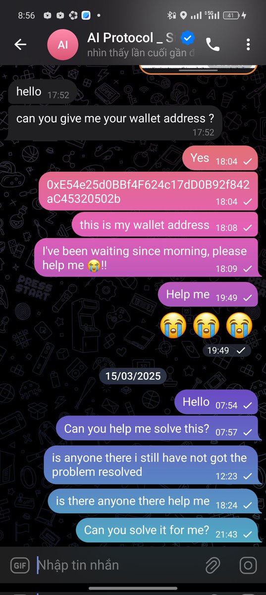 Giang29797's tweet photo. @AI_ProtocolX Is this a scam project? Why don't you compensate me for my damages? https://t.co/mMEjyjnoE6
