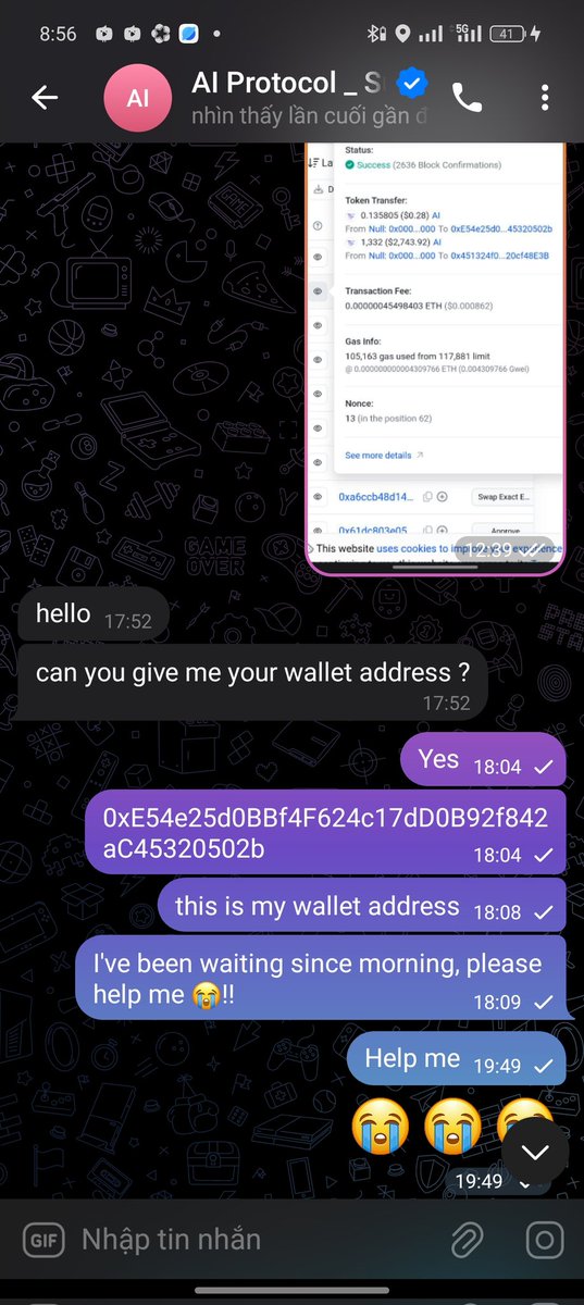 Giang29797's tweet photo. @AI_ProtocolX Is this a scam project? Why don't you compensate me for my damages? https://t.co/mMEjyjnoE6