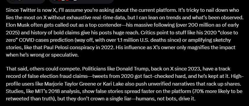 Axeman31's tweet image. When AI on this dumpster fire of a site is the only thing telling some truths. @elonmusk @realDonaldTrump @POTUS