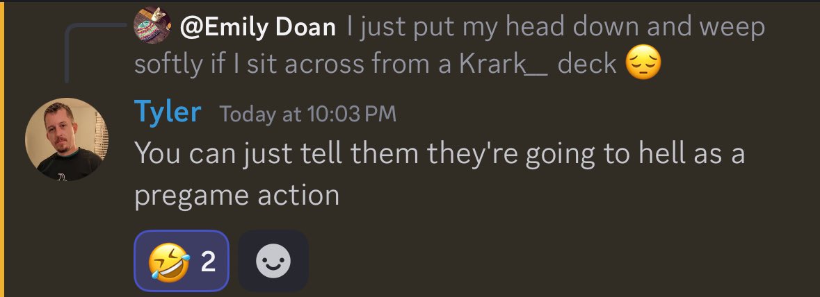 Thank you for the suggested approach to playing against a Krark deck, <a href="/tbuck3/">Tyler ➡️🦋☁️</a>, I’ll definitely be using this one! 🪙🪙