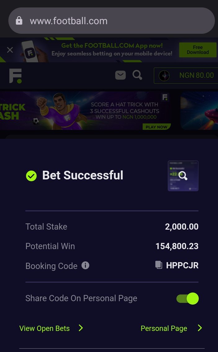 Let's light up our way to winning on football.com 
 Code :- HPPCJR