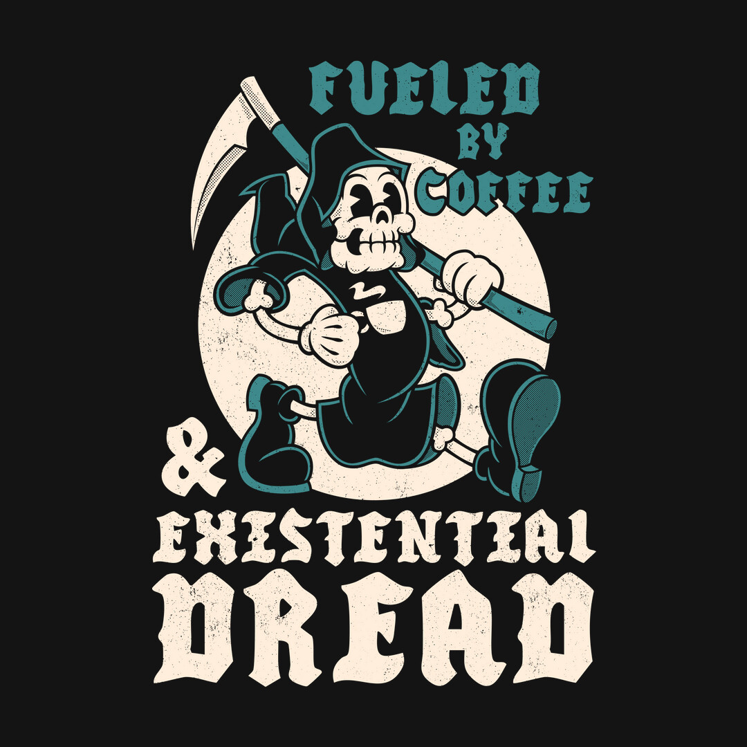 teefury's tweet photo. THE DAILY | “Fueled By Coffee And Existential Dread” by #Nemons starts at just $13 today only at #TeeFury! ⚡
https://t.co/9vnl0pUXzh
#tshirts #graphictee #tees #teeshirts #drink #food #originalart #mornings #caffeine #existentialdread #grimreaper #death #retro #vintage #anxiety https://t.co/PuHDBewEEQ