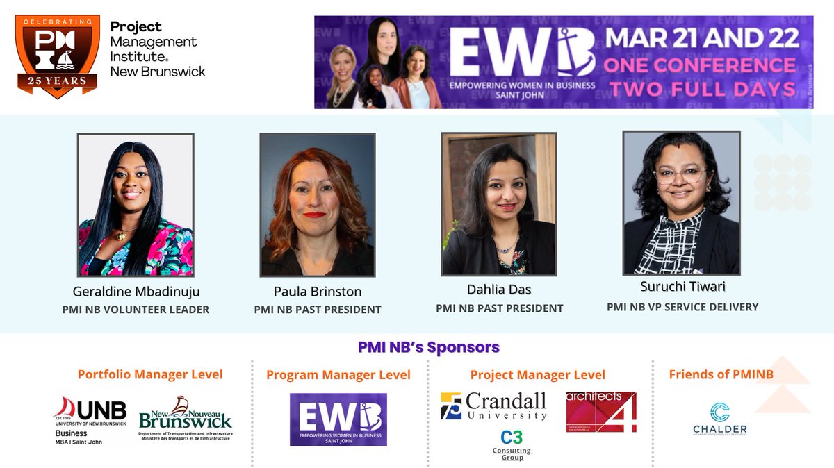 Women in Project Management: Empowering Leadership &amp; Innovation, an Exclusive PMI NB  Panel Discussion: March 22, 2025, at 2:00 PM (ADT)
🎟️ Claim Free Pass – pminb.ca/meetinginfo.ph….
#ewb #pmi #pminb