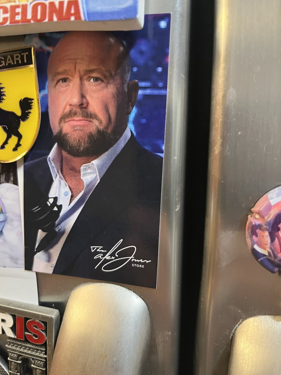 exposetheWEF's tweet photo. Bought a couple shirts from https://t.co/ixEWitZ9M5. This card came in the order and is now on my fridge 😂. @RealAlexJones https://t.co/zjR82AqZnh