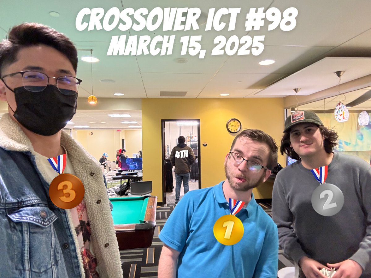 Congrats to our Top 8 at Crossover ICT #98! ✨

🥇 <a href="/Fireboltssbm/">CG | Firebolt</a> 
🥈 Pilot
🥉 <a href="/zagnesICT/">zagnes</a>
4️⃣ <a href="/ppocketss/">john?</a>
5️⃣ <a href="/CG_Footloose/">Supermario64zx353</a> / Birthdayninja
7️⃣ <a href="/xSwaggermuffinx/">Calvin Goering</a> / Jaz

Bracket link and replays in the reply! 👇

See you next week! ♥️