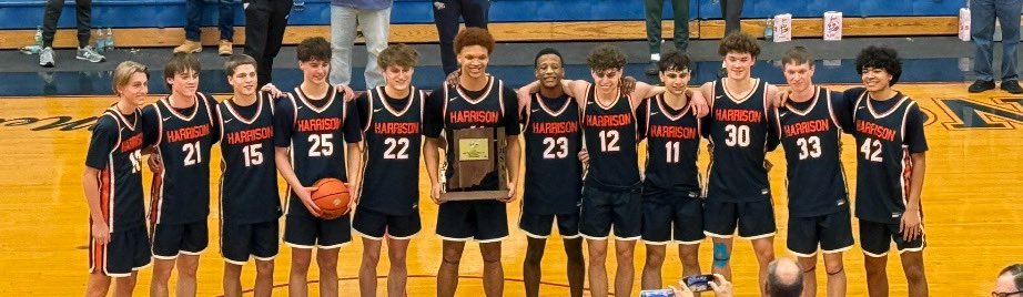 22Rinehart's tweet photo. Certainly disappointed in the end result tonight, but incredibly proud of our team’s  accomplishments. They took on every challenge and have raised the standard of Harrison Basketball.  That is something our 9 seniors can always be proud of.  #Hunt https://t.co/ChoumZpq8H