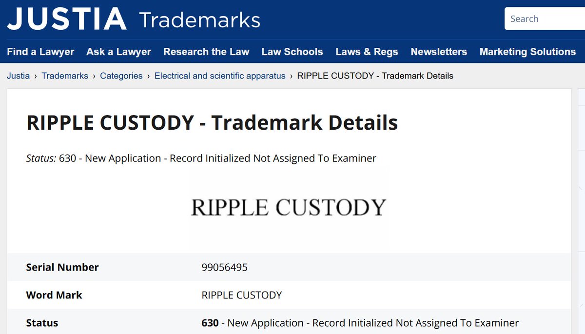👀Ripple has applied for a new trademark. Downloadable software for custody  of cryptocurrency, fiat currency, virtual currency, and digital currency;  downloadable software for transmission and storage of cryptocurrency, fiat  currency, virtual currency,