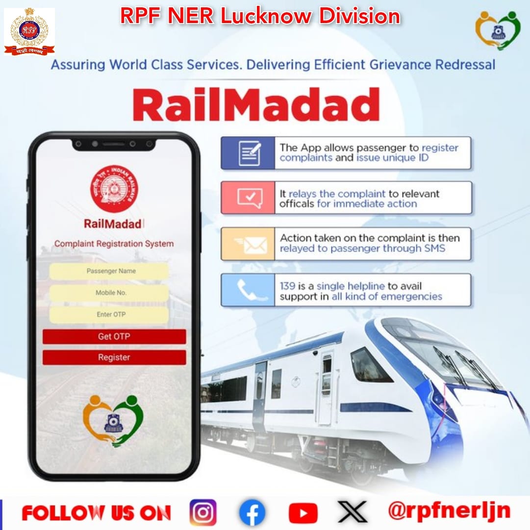 rpfnerljn's tweet photo. *Got an issue during your journey?*  
Dial *Rail Madad📞* Integrated *Helpline number 139* and seek answers to all your queries/concerns during your Train journey🚇.
 #Dial139 
#IndianRailways #StayAlert #StaySafe @drmljn 
@RPF_INDIA 
@rpfner 
#TickettoSuraksha
@railminindia https://t.co/SSA77b1b45
