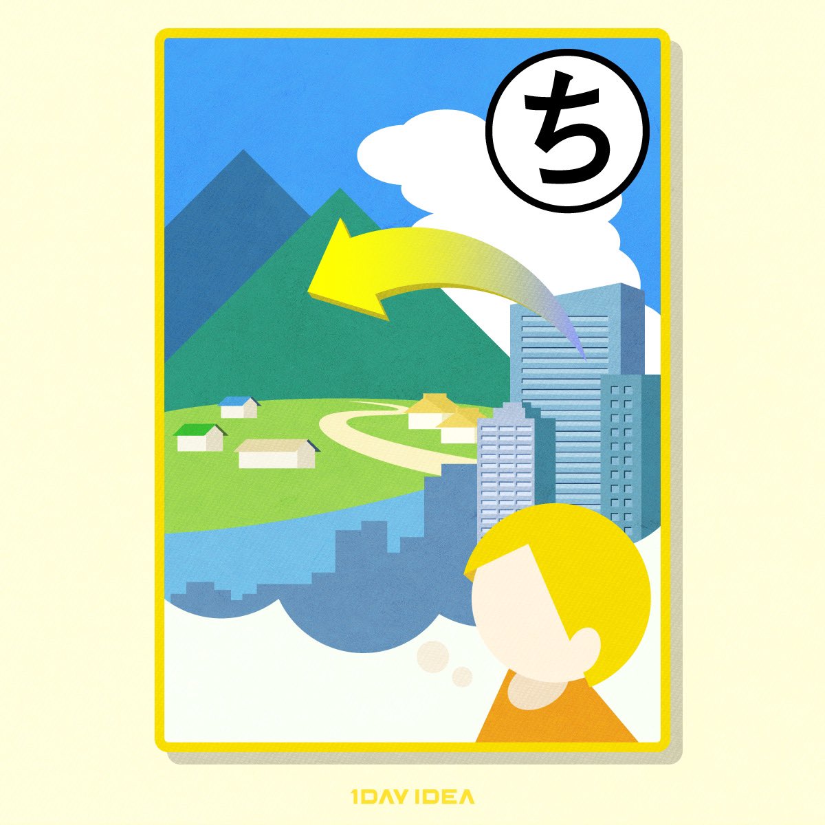 1day_idea's tweet photo. 「地方移住を夢見る都会人」

#令和いろはかるた「ち」 https://t.co/yznHoy3lCY